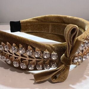 Elegant Gold Velvet Headband with Crystal Accents